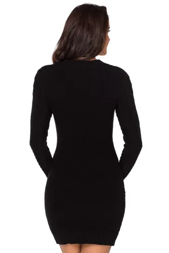 Black Slouchy Cable Sweater Dress