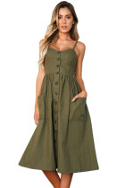 Olive Buttoned Fit-and-flare Daily Dress