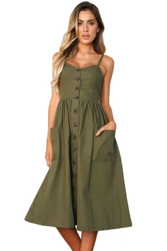 Olive Buttoned Fit-and-flare Daily Dress