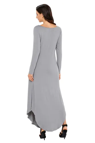 Gray Y Strap Neckline Relaxed Long Jersey Dress