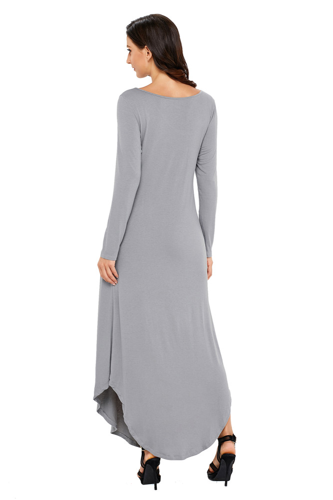 Gray Y Strap Neckline Relaxed Long Jersey Dress