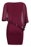 Burgundy Sequined Poncho Mini Dress