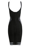 Black Grid Cut-out Bandage Dress