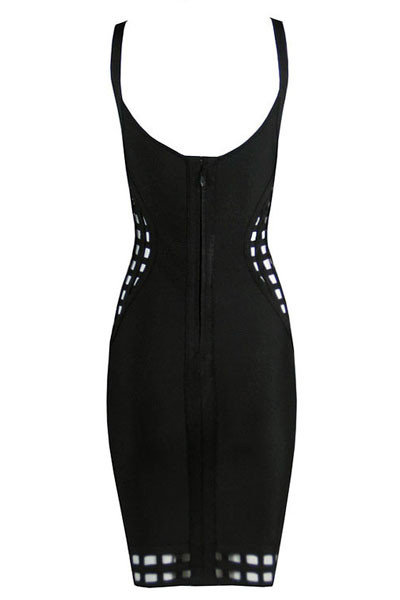Black Grid Cut-out Bandage Dress