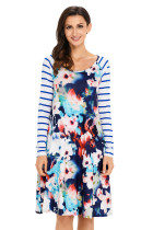 Multiple Floral Print Stripe Raglan Sleeve Dress