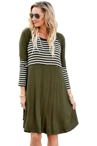 Olive Chic Blocked Stripe Jersey Dress