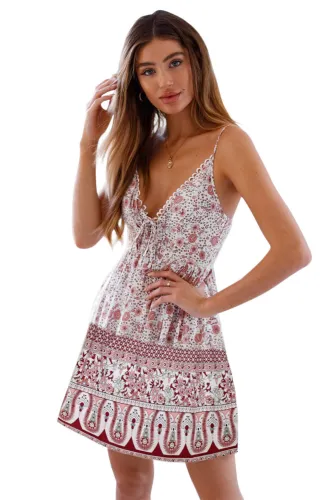 White Floral Pattern Tank Slip Dress