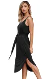 Black Spaghetti Straps Drawstring Waist Midi Dress