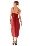 Red Buttoned Linen Midi Dress