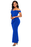 Royal Blue Asymmetric Off Shoulder Look High Waist Party Gown