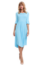 Blue Ruffle Sleeve Midi Jersey Dress