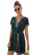 Green Summer Boho Embroidered V Neck Short Sleeve Casual Mini Dress