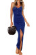 Blue Sexy Front Split Bodycon Maxi Dress