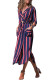 Navy Blue Multi Striped Shirt Dress with Tie