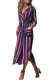 Navy Blue Multi Striped Shirt Dress with Tie