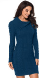 Asymmetric Buttoned Collar Biscay Bodycon Sweater Dress