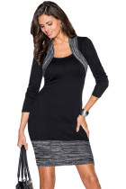 Black Feminine Knit Dress with Contrasting Color