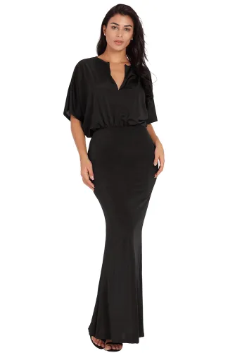 Sexy V Neck Maxi Party Dress in Black