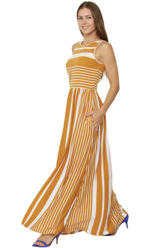 Mustard Striped Pocket Style Maxi Tank Dress
