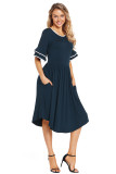 Slate Blue Layered Bell Sleeve Dress
