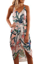 Sky Blue Deep V Neck Summer Floral Print Dress