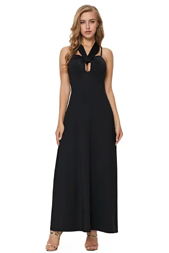 Black Self Tie Ribbon Wrap Maxi Dress