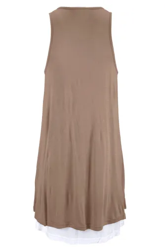 Taupe Lace-Up Pockets Sleeveless Shirt Dress