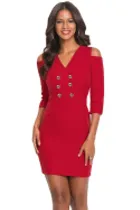 Red Cold Shoulder Sleeved Bodycon Mini Dress