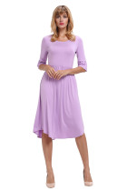 Purple Ruffle Sleeve Midi Jersey Dress