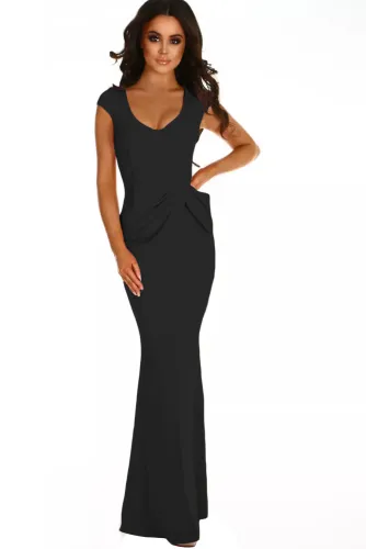 Black Ruched Waist Wedding Party Maxi Dress