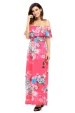 Flower Print Rosy Grounding Off Shoulder Long Boho Dress
