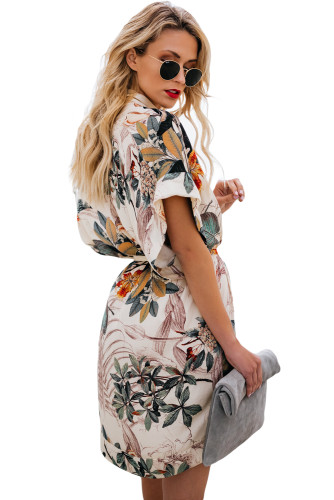 Multicolor Chrysanthemum Kimono Dress
