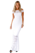 White Bardot Lace Fishtail Maxi Dress