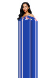 Blue Cold Shoulder Floral Slit Maxi Dress