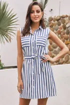 Sky Blue Sleeveless Tank Shirt Dress