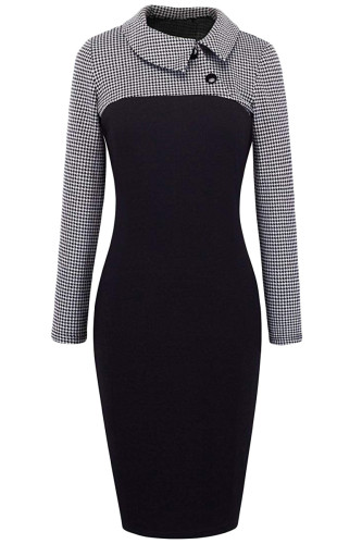 White Vintage Turn-Down Collar Pinup Button Midi Dress