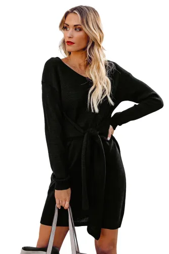 Black Don’t Let Me Go Tie Sweater Dress