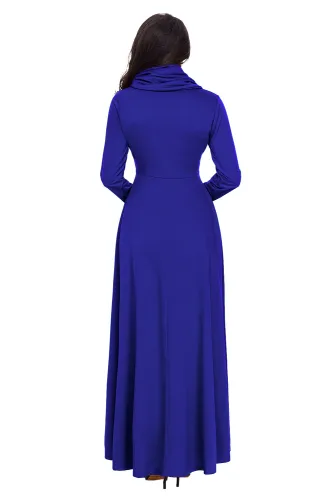 Royal Blue Cow Neck Long Sleeve Maxi Dress