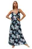 Chic Summer Boho Floral Maxi Dress in Black