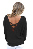 Black Cross Back Hollow-out Sweater