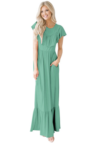 Sage Green Ruffle Detail Soft Jersey Maxi Dress