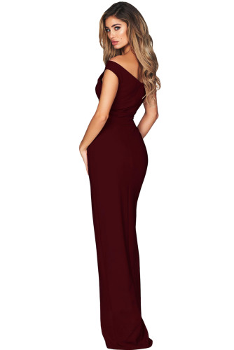 Burgundy Goddess Elegant One Shoulder Party Dress