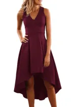Burgundy High Low Hem Sleeveless Midi Dress