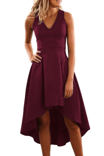 Burgundy High Low Hem Sleeveless Midi Dress