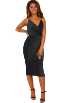 Style Star Black Lurex Cowl Neck Bodycon Midi Dress