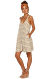 Khaki Buttoned Loose Fit Summer Slip Dress
