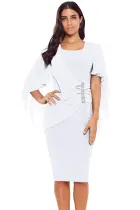 White Waist Pleats Rhinestone Detail Midi Dress