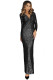 Black Long Sleeve V Neck Twist Ruched Sequin Party Maxi Dress