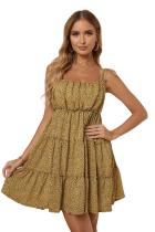Yellow A-line Layered Ruffled Floral Dress