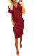 Red V Neck Cutout Inverted Pleat Bodycon Dress
